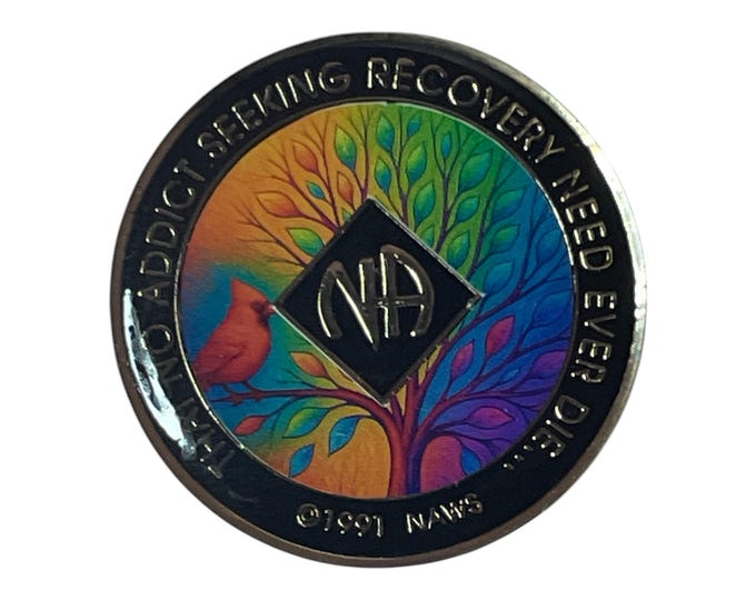 Handmade NA Recovery Medallion: Rainbow Tree, Cardinal, Custom Clean Time