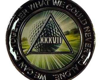 Custom AA Golf Medallion – Golf Ball in Flight Design – Choose Year & Paint Color