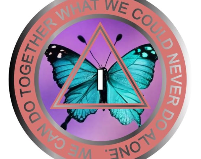 Butterfly AA Sobriety Medallion – Recovery Chip with Teal Wings