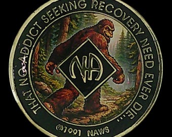 Bigfoot NA Recovery Medallion 34mm – Narcotics Anonymous Sobriety Chip – Custom Color Clean Time Coin
