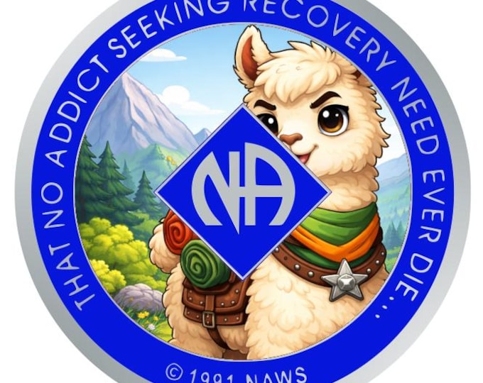 Llama NA Recovery Medallion 34mm – Narcotics Anonymous Sobriety Token – Custom Color Clean Time Coin