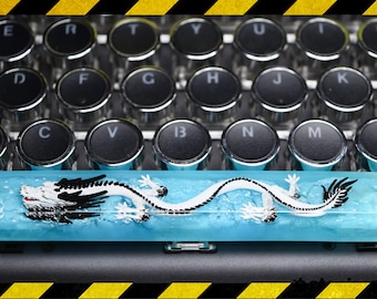 White Dragon spacebar keycap resin with blue pink base, Custom Dragon spacebar keycap, spacebar 7u, resin keycap for mechanical keyboard