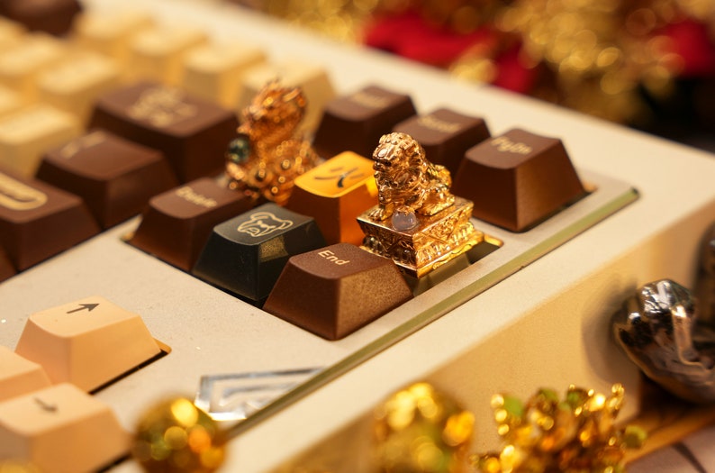 Combo Golden Dragon and Unicorn keycaps, gaming keycap, lucky mascot keycap, birthday gift, artisan keycap for mechanical keyboard