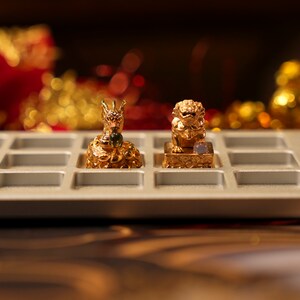 Combo Golden Dragon and Unicorn keycaps, gaming keycap, lucky mascot keycap, birthday gift, artisan keycap for mechanical keyboard