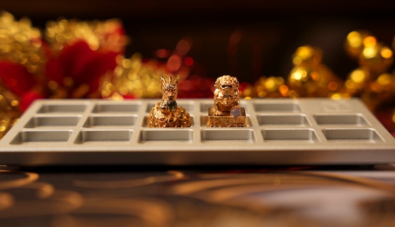 Combo Golden Dragon and Unicorn keycaps, gaming keycap, lucky mascot keycap, birthday gift, artisan keycap for mechanical keyboard