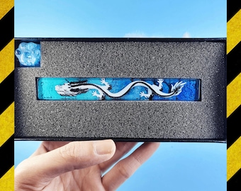 White Dragon spacebar keycap resin with blue base, Custom Dragon spacebar keycap, spacebar 7u, resin keycap for mechanical keyboard