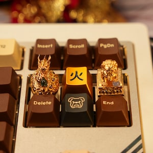 Combo Golden Dragon and Unicorn keycaps, gaming keycap, lucky mascot keycap, birthday gift, artisan keycap for mechanical keyboard