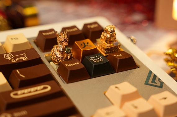 Combo Golden Dragon and Unicorn keycaps, gaming keycap, lucky mascot keycap, birthday gift, artisan keycap for mechanical keyboard