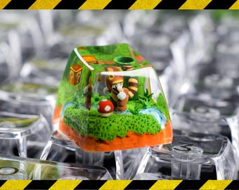 Mario Raccoon  keycap resin, Super Mario game characters, Yoshi keycap custom, animated keycaps, birthday gifts, cute keycaps