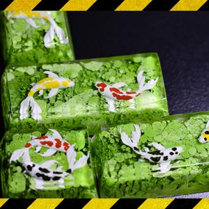 Koi Fish keycap with green moss color base, custom size spacebar Koi keycap resin, birthday gift, resin keycap for mechanical keyboard