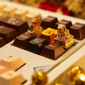 Combo Golden Dragon and Unicorn keycaps, gaming keycap, lucky mascot keycap, birthday gift, artisan keycap for mechanical keyboard