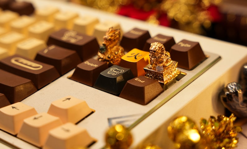 Combo Golden Dragon and Unicorn keycaps, gaming keycap, lucky mascot keycap, birthday gift, artisan keycap for mechanical keyboard