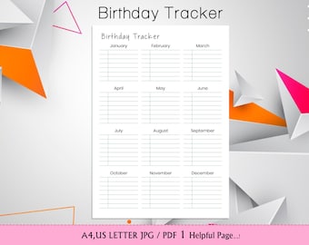 Afdrukbare verjaardag tracker, verjaardag lijst, verjaardag planner, verjaardag herinnering, verjaardag lijst, belangrijke datum planner