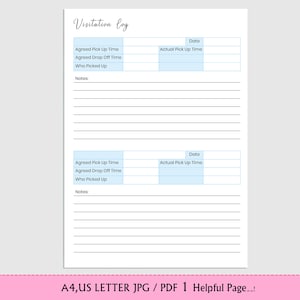 Printable Visitation Log, Visits Tracker, Visitation Notes - Etsy