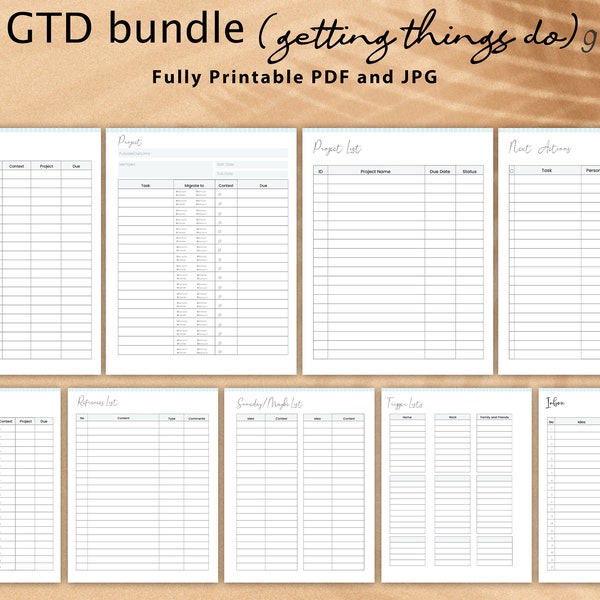 Printable Getting Things Done GTD Planner, GTD worksheets, Getting Things Done Template, GTD inserts, Gtd digital planner