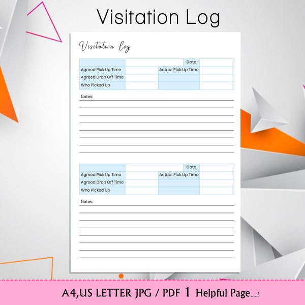 Printable Visitation Log, Visits Tracker, Visitation Notes