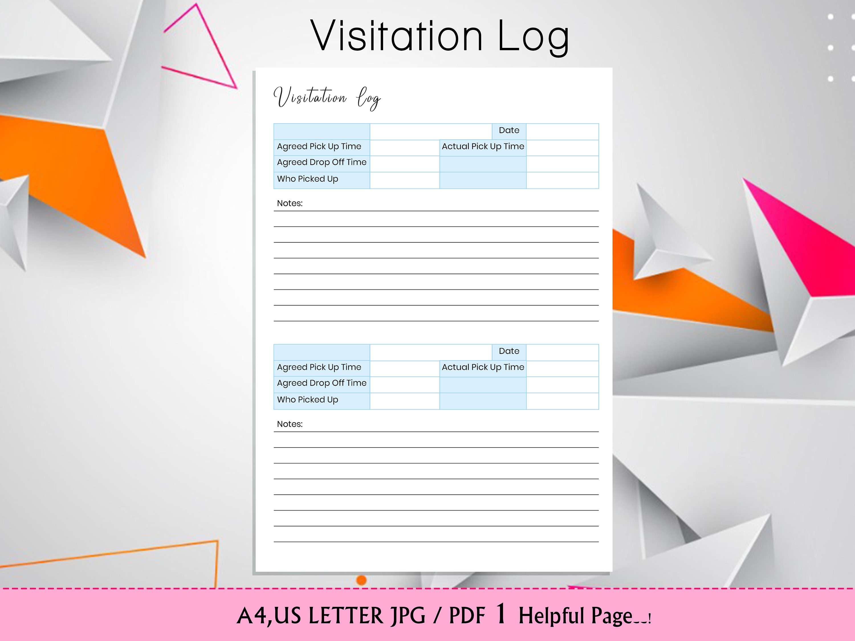 Printable Visitation Log, Visits Tracker, Visitation Notes - Etsy