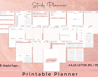 Afdrukbare studieplanner, taalstudieplanner, studiesjabloon, studiedoelen, studentenplanner, studiedagboek, studiechecklistsjabloon