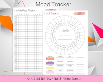 Afdrukbare maandelijkse mood tracker, jaarlijkse maandelijkse mood planner, maandelijkse mood tracker, emotie tracker
