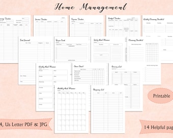 Afdrukbare Home Management Planner, Home Management Binder, Household Planner Printables, Home Management Checklists, Home Management Planner