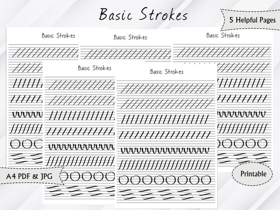 Basic Strokes Handwriting Practice Sheet, Printable Handwriting