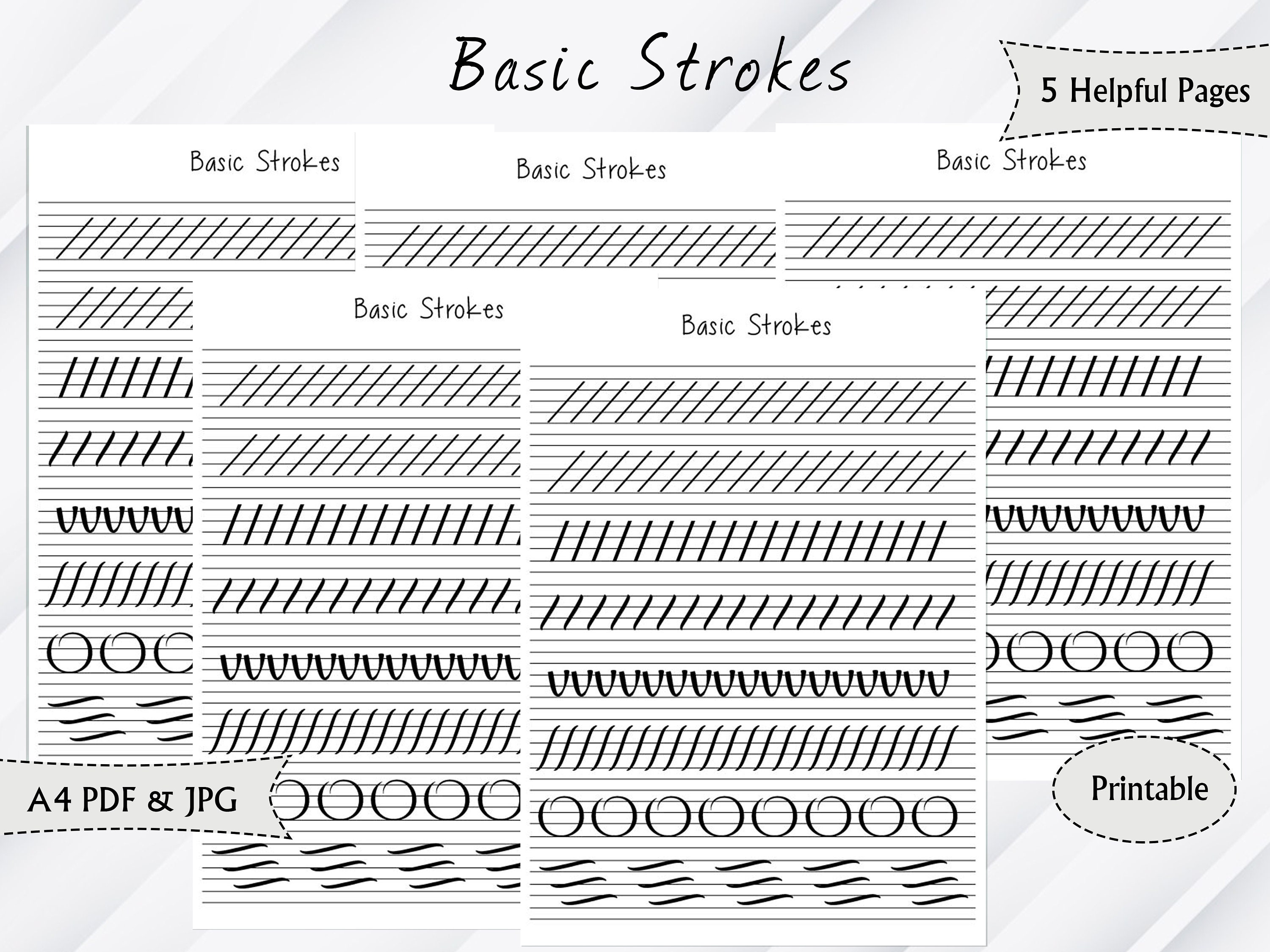 Basic Strokes Handwriting Practice Sheet, Printable Handwriting