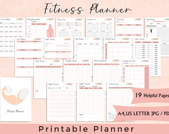 Afdrukbare fitnessplanner, fitnessdoelenplanner, trainingsdagboek, tijdschrift voor gewichtsverlies, fitnesssjabloon, fitnessdoelen, gewichtsverliestracker