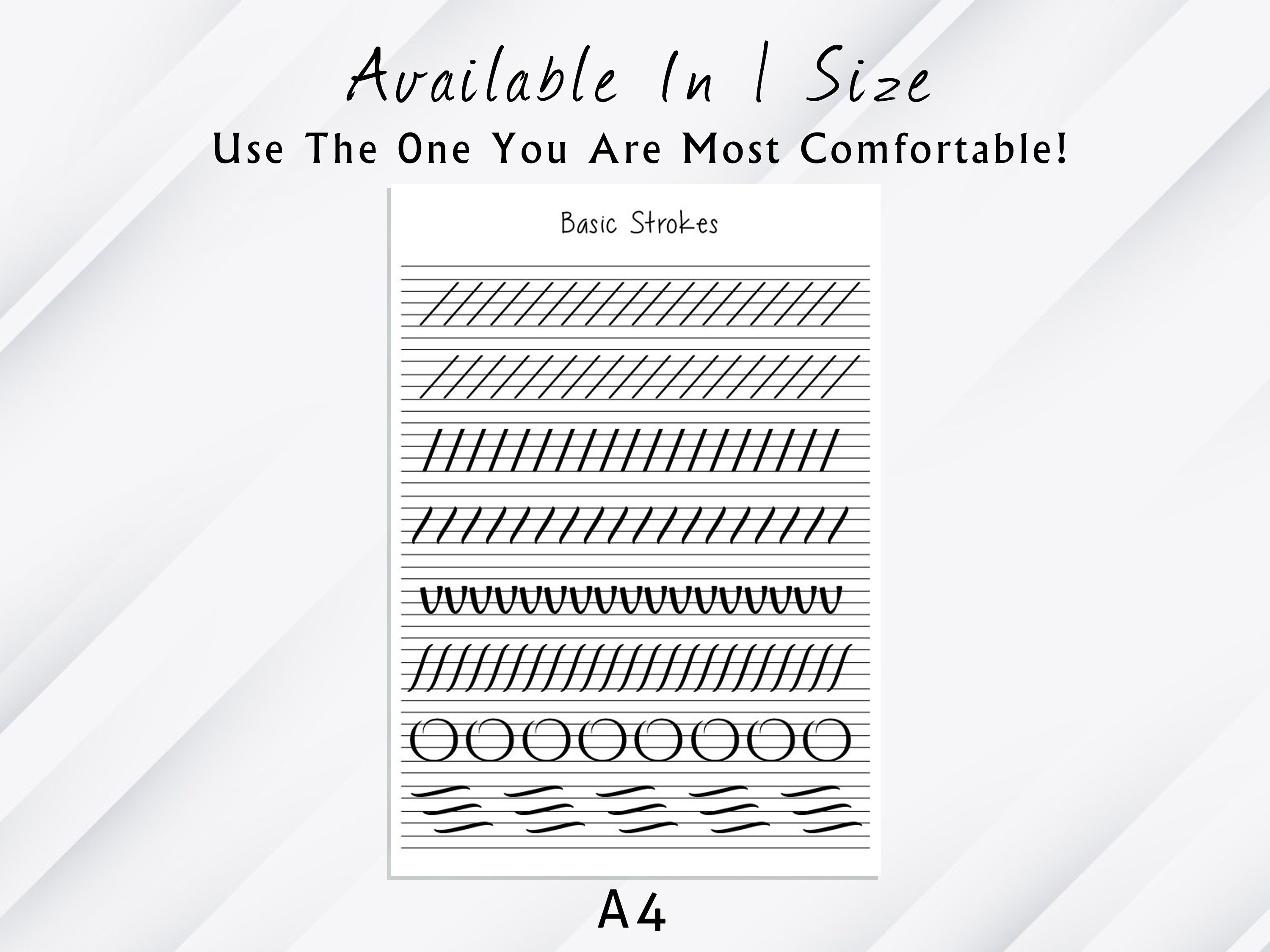 Basic Strokes Handwriting Practice Sheet, Printable Handwriting