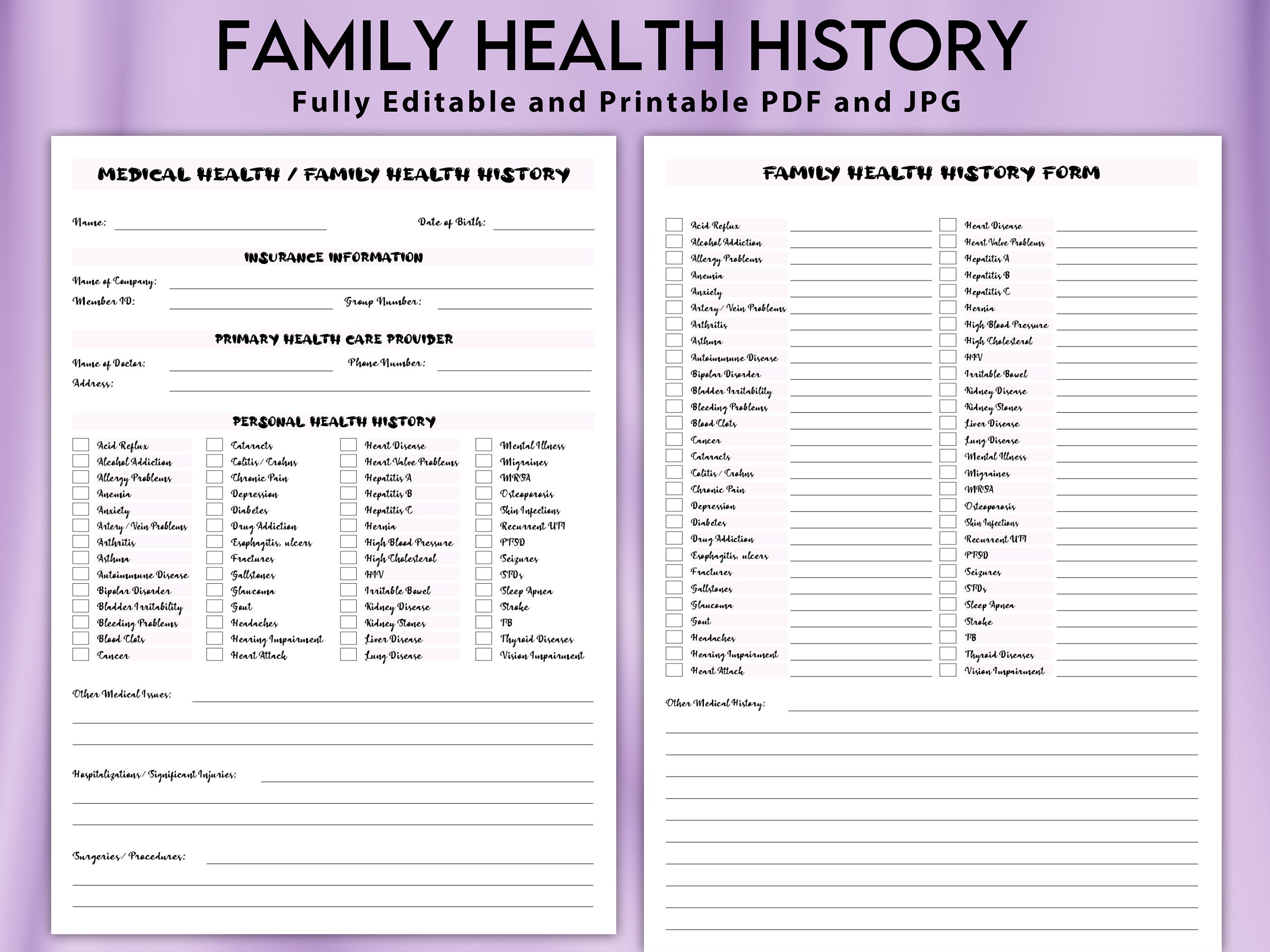 Family Medical History Form Pdf