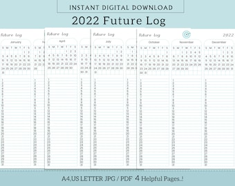 Afdrukbaar 2022 Future Log, Kalender Planner, Kalender Template, Kalender 2022