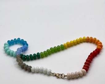 Gemstone knotted necklace, Rainbow bright, 17 inches