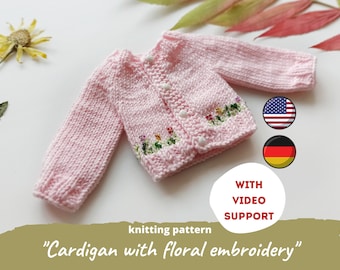 Floral cardigan for Paola Reina doll KNIT PATTERN / Easter sweater for Minouche 12-13 inch doll, Ruby Red Siblies 32 cm clothes pattern pdf