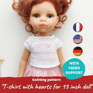 Koszulka z serduszkami dla lalki Paola Reina 32 cm WZÓR DZIANINOWY / Sweter dla Ruby Red Siblies, Ubranka dla lalki Boneka w formacie PDF, Bluzka Little Darling