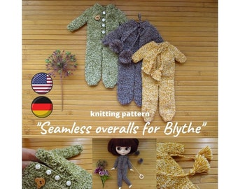 KNITTING PATTERN for Blythe doll Seamless overalls for Pullip doll, Licca knit clothes, Jumpsuit for little 1/6 scale Qbaby, Momoko