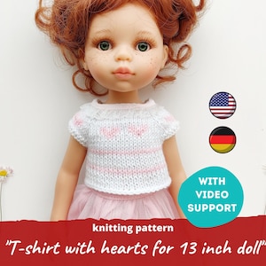 T-shirt with hearts for Paola Reina 32 cm doll KNIT PATTERN / Sweater for Ruby Red Siblies, Boneka doll clothes pdf, Little Darling blouse