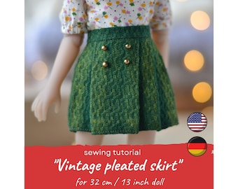 Vintage Pleated Skirt SEWING PATTERN PDF for 13 Inch Dolls, Paola Reina and Ruby Red Siblies Doll Clothes Tutorial, Meadow & Boneka Outfit