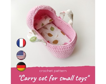 Miniature Carry Cot Crochet Pattern for Maileg Mouse, Moses Basket Cradle for Amigurumi Baby Doll, Dollhouse Nursery Bed