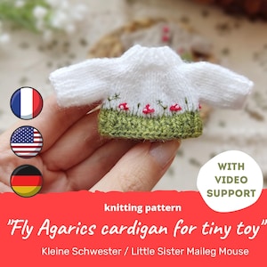 Fly agarics cardigan KNITTING PATTERN for tiny toys and doll / Mushroom sweater for Little Sister maileg mouse, Critters families clothes
