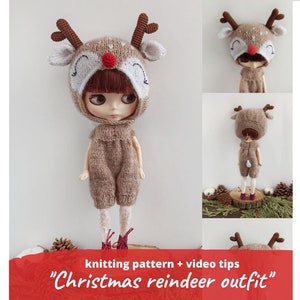 Christmas deer clothes for Blythe doll KNITTING PATTERN / Animal hat for Blythe boy pdf, Rudolpf outfit for teddy bear, Waldorf, bjd doll