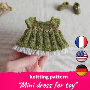 Mini dress for toy KNITTING PATTERN / Tiny teddy knit clothes pdf for Waldorf, 1/6 scale doll knit jumper, Mini tilda textile doll sweater