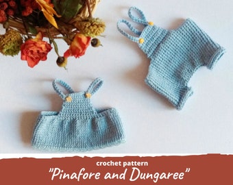 Pinafore dress and dungaree pants CROCHET PATTERN for mini doll or toy, Clothes for Waldorf, Romper for teddy bear, Amigurumi outfit pdf