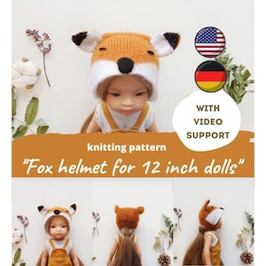 Fox helmet for Paola Reina 32 cm KNITTING PATTERN / Animal hat for Little Darling doll, Clothes pdf for Ruby Red Siblies, Waldorf outfit