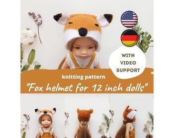 Fox helmet for Paola Reina 32 cm KNITTING PATTERN / Animal hat for Little Darling doll, Clothes pdf for Ruby Red Siblies, Waldorf outfit