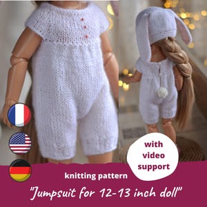 Knitting jumpsuit for Paola Reina 32 cm doll PATTERN / Ruby Red Siblies clothes for 12-13 inch, Animal easter pajamas Boneka, Effner dolls