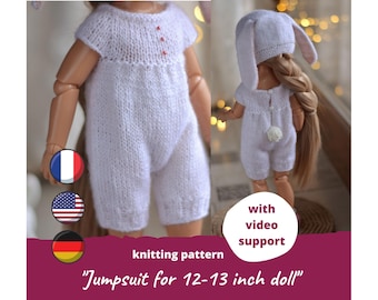 Knitted Doll Jumpsuit Pattern PDF for 12-13 Inch Dolls, Paola Reina & Ruby Red Siblies Pajamas Tutorial, Easter Bunny Onesie Clothes