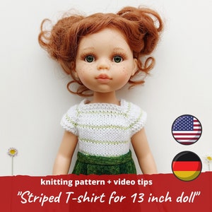 Koszulka w paski dla lalki Paola Reina 32 cm WZÓR DZIANINOWY / Top dla lalki Boneka, wykrój na ubrania Ruby Red Siblies, bluzka Little Darling w formacie PDF