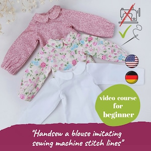 SEWING VIDEO COURSE for beginner Handsew blouse imitating machine stitch lines for Paola Reina clothes, Ruby Red Siblies 13 inch doll outfit