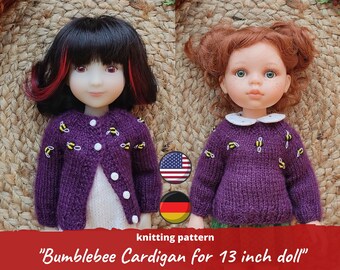 Bee cardigan for Paola Reina KNIT PATTERN on Easter, Bee sweater for 32 cm 13 in doll, Knitwear for Ruby Red, Little Darling clothes
