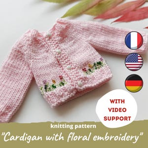 Floral cardigan for Paola Reina doll KNIT PATTERN / Easter sweater for Minouche 12-13 inch doll, Ruby Red Siblies 32 cm clothes pattern pdf