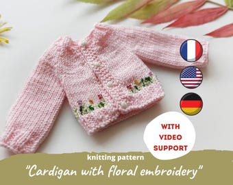 Floral cardigan for Paola Reina doll KNIT PATTERN / Easter sweater for Minouche 12-13 inch doll, Ruby Red Siblies 32 cm clothes pattern pdf